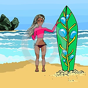 Cartoon surfer girl