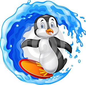 Cartoon surfing penguin