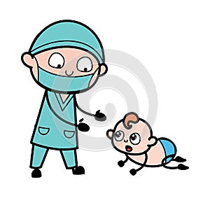 Cartoon Surgeon with Crowling Baby