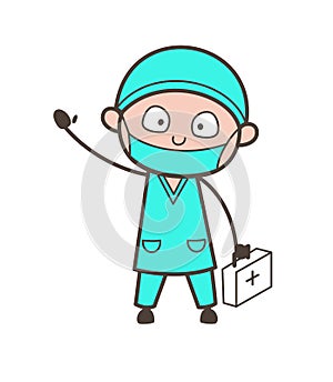 Cartoon Surgeon with Medical Equipment Box Vector photo