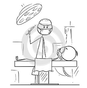 Cartoon of Surgeon on Operating Theater Ready to Operate a Patient photo