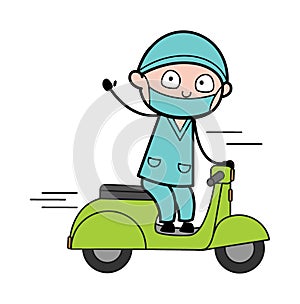 Cartoon Surgeon Riding Scooter