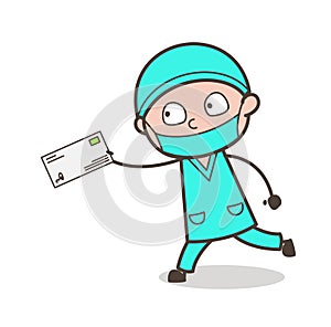 Cartoon Surgeon Running in Hurry to Deliver Letter Vector Illustration