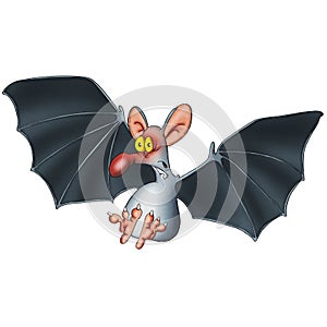 Cartoon surprised flying bat. Illustration on a white background