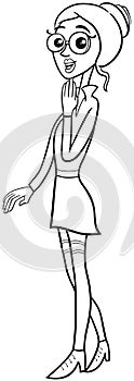 cartoon surprised girl or young woman character coloring page