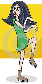 cartoon surprised or scared young woman or girl character