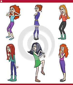 cartoon surprised young woman characters humorous set