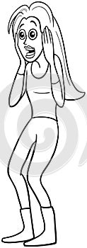 cartoon surprised young woman or girl character coloring page