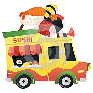 Cartoon Sushi Food Truck