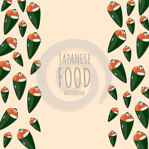 cartoon sushi temaki, japanese food frame border background