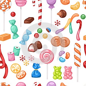 Cartoon sweet bonbon sweetmeats candy kids food sweets mega collection seamless pattern background