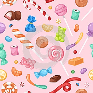 Cartoon sweet bonbon sweetmeats candy kids food sweets mega collection seamless pattern background