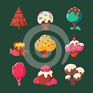 Cartoon Sweet Candy Land Collection. Vector Illustration