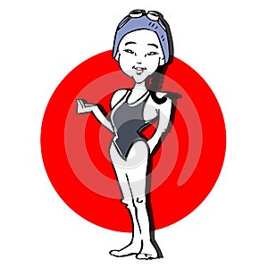 Cartoon of swimmer asian woman photo