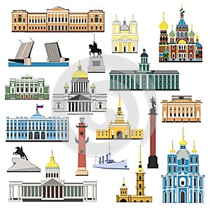 Cartoon symbols and objects set of St. Petersburg