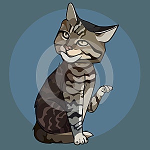 Cartoon tabby cat gracefully raised its paw