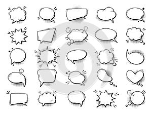 Cartoon talk bubble in comic style. Comic book graphic art speech clouds, thinking bubbles and conversation text photo