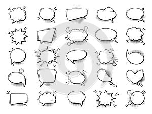 Cartoon talk bubble in comic style. Comic book graphic art speech clouds, thinking bubbles and conversation text