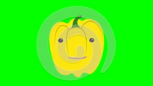 Cartoon talking bell pepper loop with alpha channel. Vegetable animation on chroma key green or transparent background.