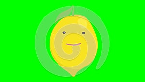 Cartoon talking lemon loop with alpha channel. Vegetable animation on a transparent background.