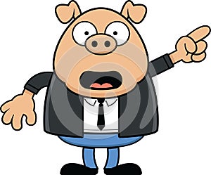 Cartoon Talking Pig Wearing Suit and Pointing