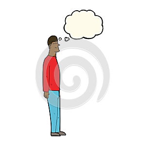 cartoon tall man with thought bubble