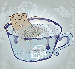 Cartoon tea bag in cup