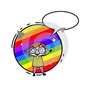 Cartoon Teacher with rainbow background