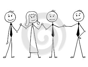 Cartoon of Team of Business People Standing and Holding Hands