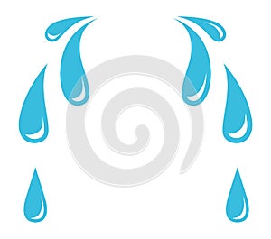 Cartoon tears. Water drops falling. Liquid drops