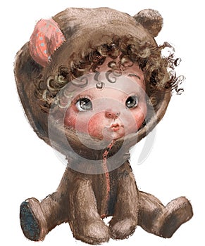 Cartoon teddy bear -baby girl with curled hairs photo