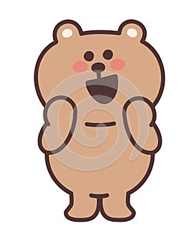 Cartoon teddy bear being fascinated by someone. Vector illustration.