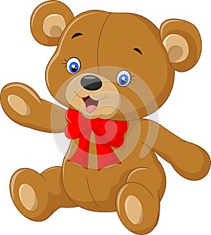 Cartoon teddy bear waving hand