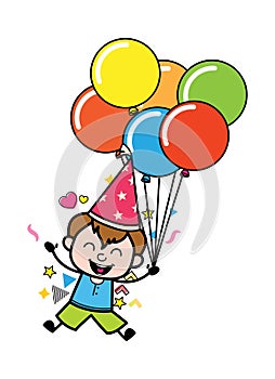 Cartoon Teen Boy holding Balloons