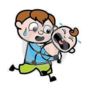 Cartoon Teen Boy holding crying baby