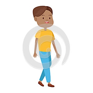 Cartoon teen boy walking icon, flat design