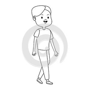 Cartoon teen boy walking icon, flat design