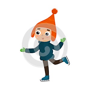 Cartoon teenaged boy with winter skates, vector illustration