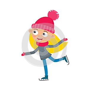 Cartoon teenaged girl with winter skates, vector illustration