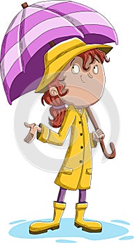 Cartoon teenager girl wearing raincoat.