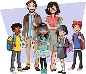 Cartoon teenager students with teachers.