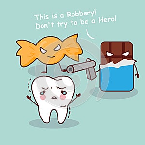 Cartoon teeth robbery by dessert