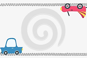 Cartoon template for text, diploma. Vector frame for text with cartoon cars and a road. Background template for printing diploma
