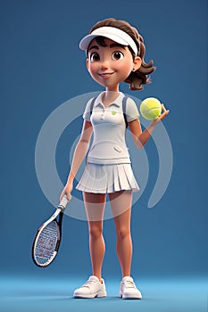 Cartoon Tennis Player Holding Tennis Ball and Racket. Generative AI.