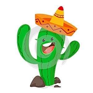 Zábava kaktus a sombrera. vektor ilustrace na bílém 