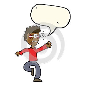 cartoon terrified man with eyes popping out with speech bubble