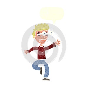 cartoon terrified man with eyes popping out with speech bubble