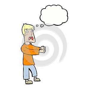 cartoon terrified man with thought bubble