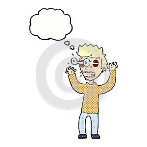 cartoon terrified man with thought bubble