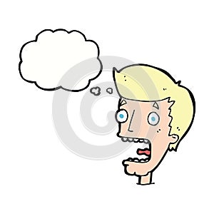 cartoon terrified man with thought bubble